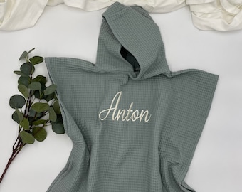 Bathing poncho children poncho old green,grey,camel,nature,mint, personalized waffle piqué