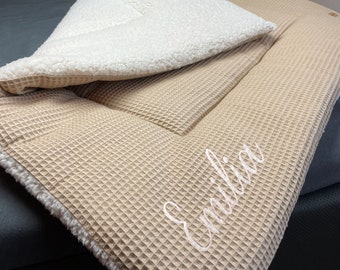 Crawling blanket, personalized, with name, play mat. many colors, thick, waffle pique, teddy fur,