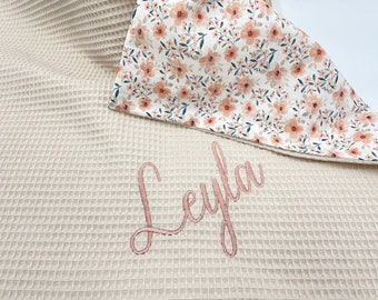 Babydecke mit Name personalisiert Kuscheldecke, Waffelpiqué Quitte, natur