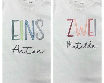 Geburtstags T-Shirt mit Name, personalisiert, eins, zwei