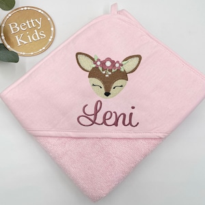 Hooded towel with name, personalized, terry cloth, baby towel, bath towel pink