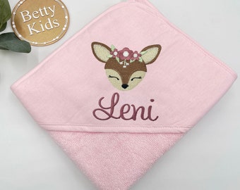Kapuzenhandtuch mit Name, personalisiert, Frottee, Baby Handtuch, Badetuch rosa