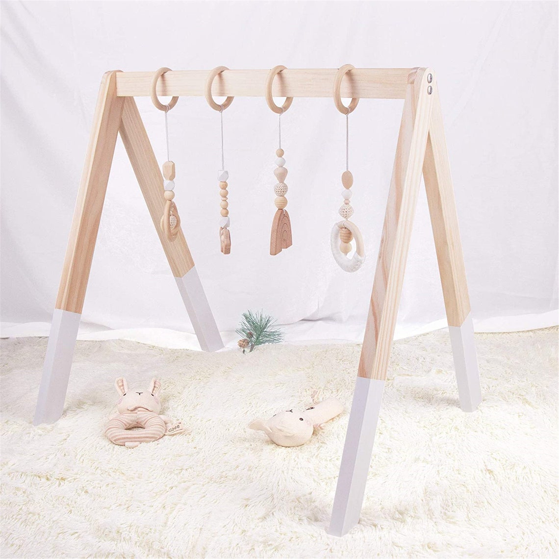 Wooden baby gym baby play gym with 4 wooden baby hanging toys Etsy