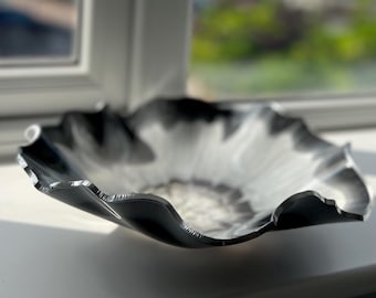 Large Resin Bowl: Silver Leaf Centerpiece - Grey and White