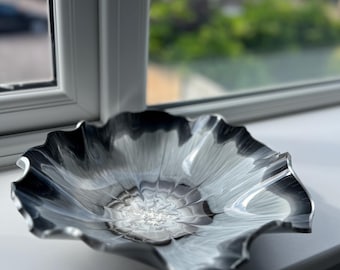 Large Resin Bowl: Handmade Silver Leaf Trinket Dish