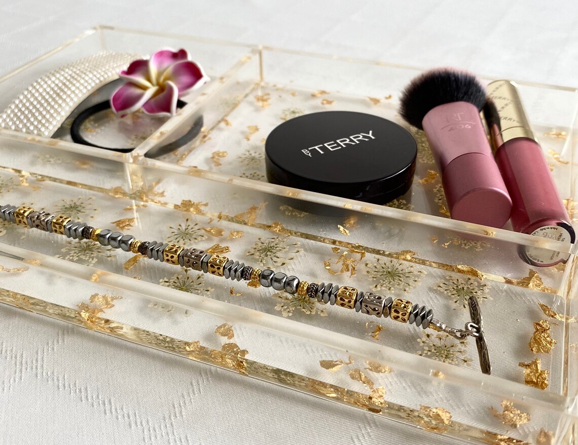 Resin Tray With Flowers Clear Tray With Dividers Pressed Etsy UK