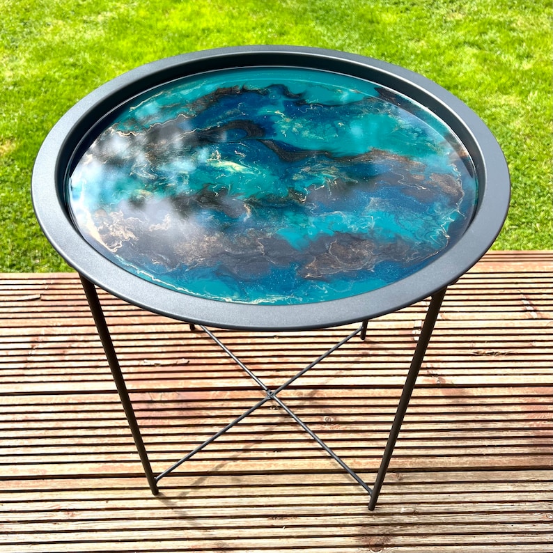 Round Side Table Folding Resin Side Table Black Side Table Handmade