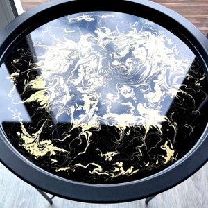Round side table - Folding resin side table - gold Marble design - Handmade Epoxy resin tray - living room decor - elegant table - end table