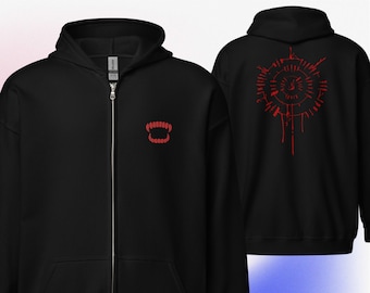 Dientes de Astarion bordados - Sudadera con capucha unisex con cremallera - Baldurs Gate 3 - Múltiples colores