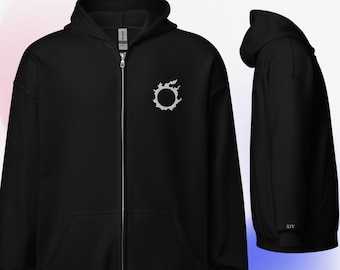 Embroidered FFXIV - Unisex Zip Hoodie - Logo and XIV right bottom sleeve (Multiple Colors)