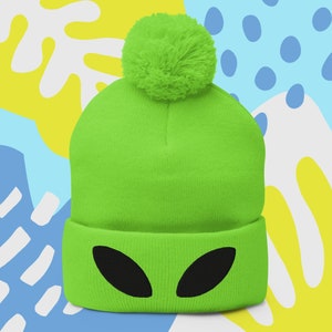 Bestickte Alien Augen - Pom-Pom Beanie (mehrere Farben)