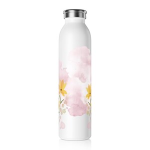 Floral Slim Water Bottle, Elegant Water, Eco-Friendly Gift, Sports, Travel, Spring Decor