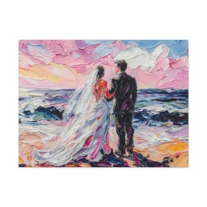 Artwork - Beach Wedding Canvas Art, Colorful Wall Decor, Gift for Brides Moms, Bride Art work, Home Decor, Wedding