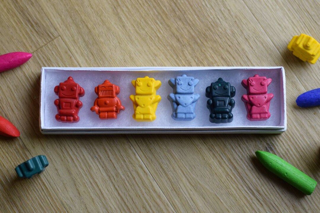 Robot Wax Crayons, Robot Shaped Crayons, Robot Party Favours, Nontoxic Crayons Etsy