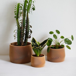 Set of 3 Planters MAYLA Blumentopf 3er Set Indoor Pflanztopf Übertopf Plant pots printed in wood or white