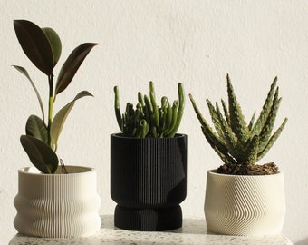 Set of 4 black small 3D printed plant pots HOMER, MAYLA, ELIF, Jadzia