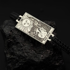 ASTROLOGIE Armband, TAROT Card ARMBAND, Zilveren armband, 925 Zilveren Astrologie Tarotkaarten Grote Arcana, Delicate gegraveerde armband