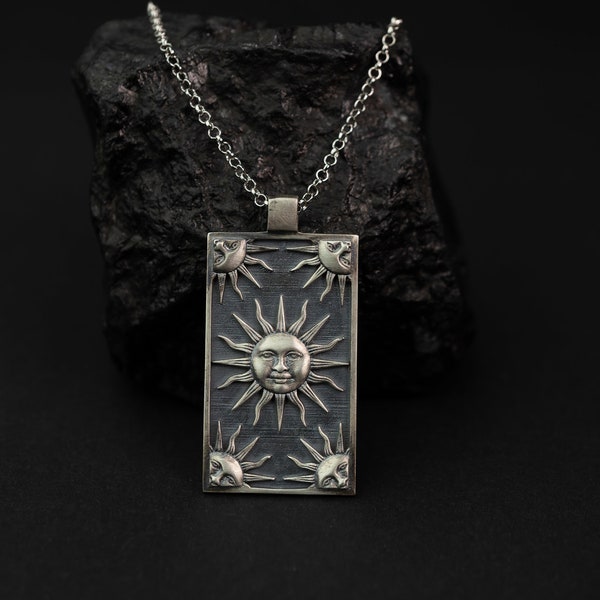 Sun Tarot Personalized Necklace - 925 Silver, Custom Engraved Astrology Pendant, Charm Tarot Jewelry