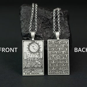 The Moon Tarot Necklace - 925 Silver, Tarot Cards Major Arcana Necklace, Minimalist Mystical Tarot Pendant Jewelry, Rider Waite Tarot Deck
