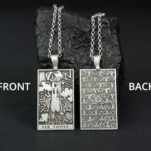 The Tower Tarot Necklace - 925 Silver, Tarot Cards Major Arcana Necklace, Minimalist Tarot Pendant Jewelry, Rider Waite Tarot Deck