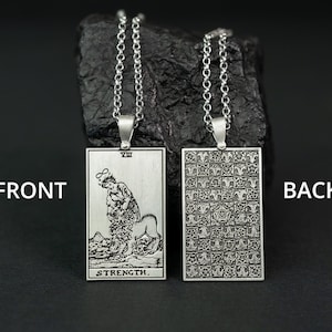 Strength Tarot Necklace - 925 Silver, Tarot Cards Major Arcana Necklace, Minimalist Tarot Pendant Jewelry, Rider Waite Tarot Deck