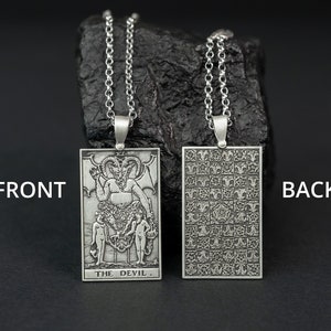 The Devil Tarot Necklace - 925 Silver, Tarot Cards Major Arcana Necklace, Minimalist Tarot Pendant Jewelry, Rider Waite Tarot Deck