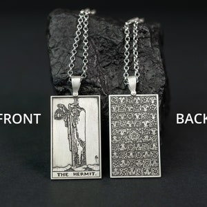The Hermit Tarot Necklace - 925 Silver, Tarot Cards Major Arcana Necklace, Minimalist Tarot Pendant Jewelry, Rider Waite Tarot Deck