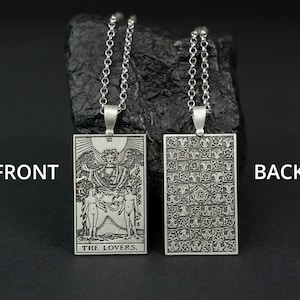 The Lovers Tarot Necklace - 925 Silver, Tarot Cards Major Arcana Necklace, Minimalist Mystical Tarot Pendant Jewelry, Rider Waite Tarot Deck
