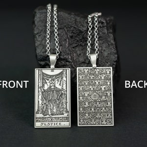 Justice Tarot Necklace - 925 Silver, Tarot Cards Major Arcana Necklace, Minimalist Tarot Pendant Jewelry, Rider Waite Tarot Deck