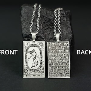 The World Tarot Necklace - 925 Silver, Tarot Cards Major Arcana Necklace, Minimalist Tarot Pendant Jewelry, Rider Waite Tarot Deck