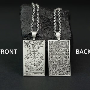 Wheel of Fortune Tarot Necklace - 925 Silver, Tarot Cards Major Arcana Necklace, Minimalist Tarot Pendant Jewelry, Rider Waite Tarot Deck