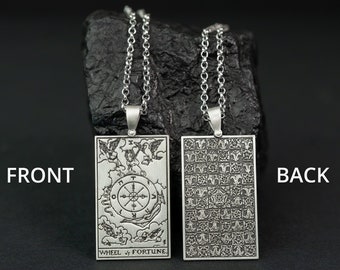 Wheel of Fortune Tarot Necklace - 925 Silver, Tarot Cards Major Arcana Necklace, Minimalist Tarot Pendant Jewelry, Rider Waite Tarot Deck