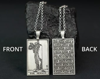 The Hermit Tarot Necklace - 925 Silver, Tarot Cards Major Arcana Necklace, Minimalist Tarot Pendant Jewelry, Rider Waite Tarot Deck