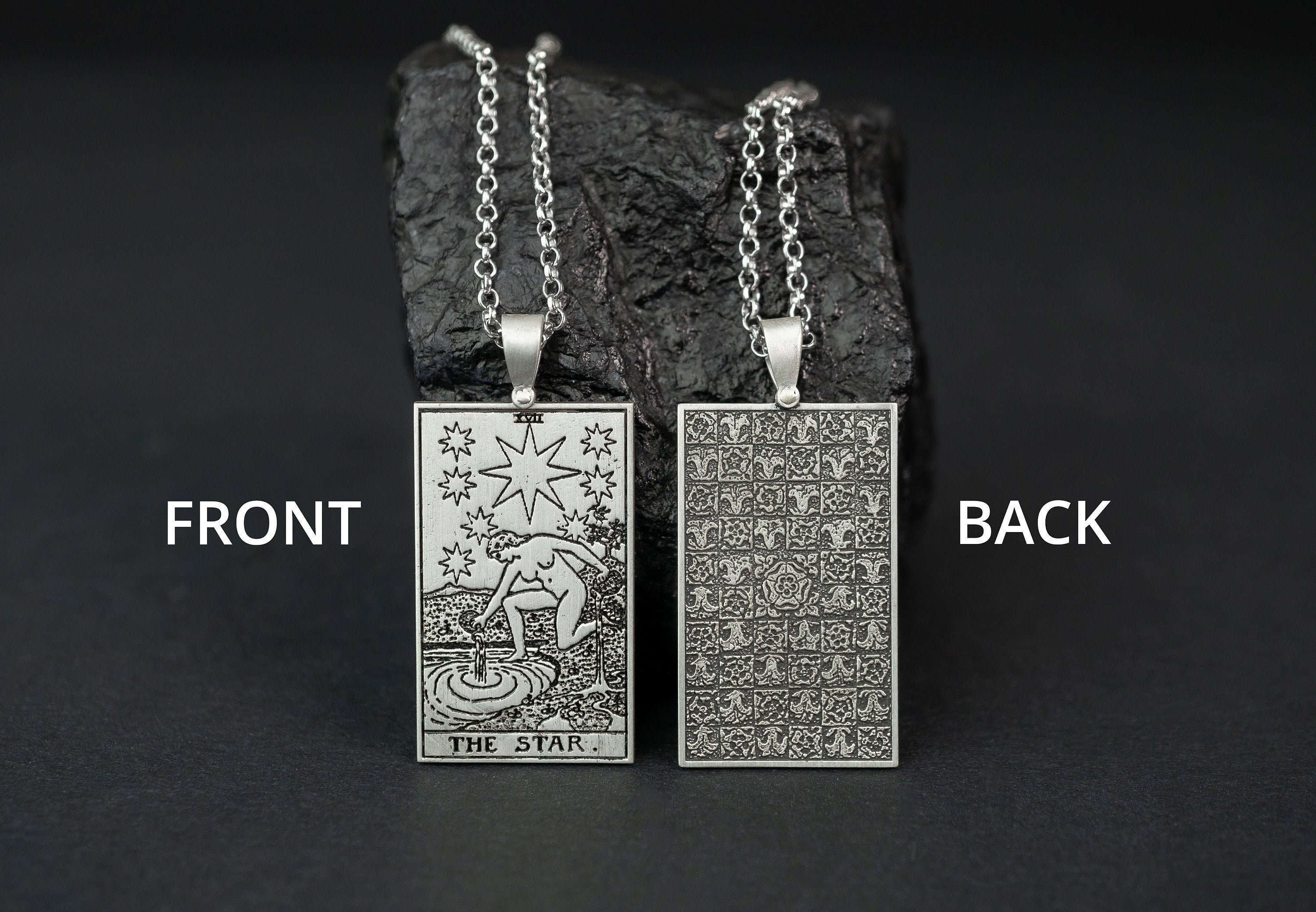 The Star Tarot Necklace - 925 Silver, Tarot Cards Major Arcana Necklace, Minimalist Tarot Pendant Jewelry, Rider Waite Tarot Deck