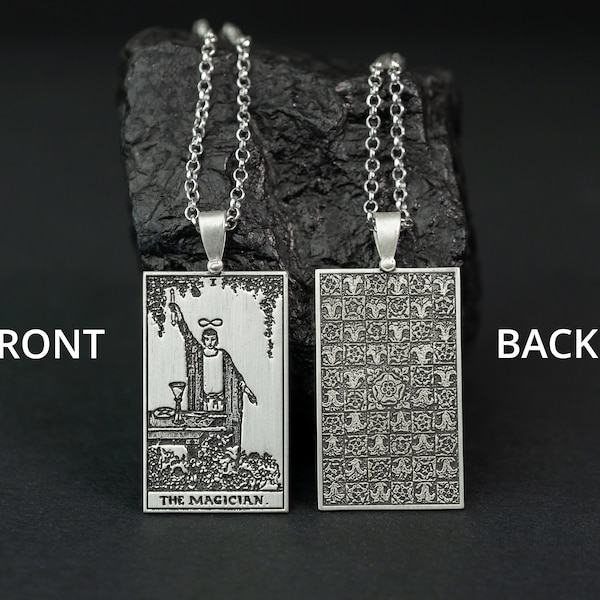 The Magician Tarot Necklace - 925 Silver, Tarot Cards Major Arcana Necklace, Mystical Tarot Pendant Jewelry, Rider Waite Tarot Deck