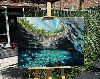 Peinture à l'huile - Grotte de Melissani, Grèce