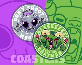 Moonman and Goatman Cryptid Coasters