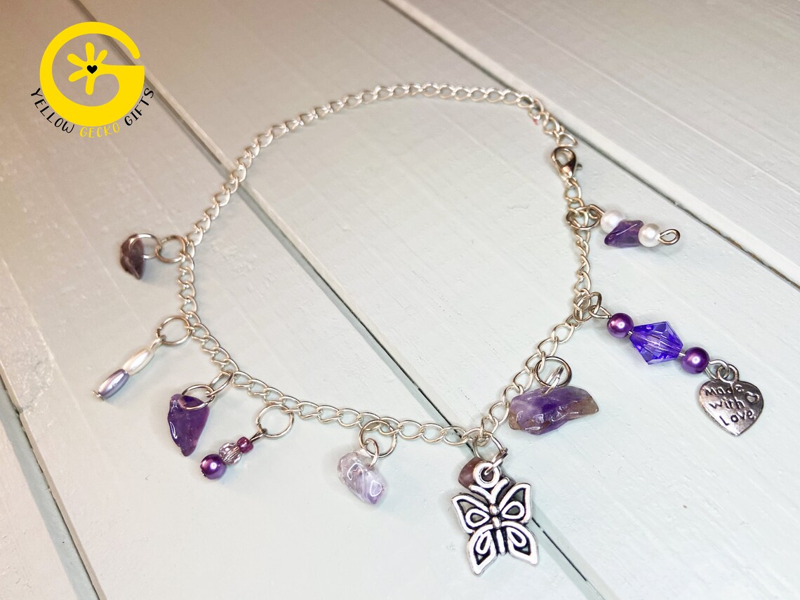 Purple Charm Bracelet Adjustable Charm Bracelet Purple Etsy