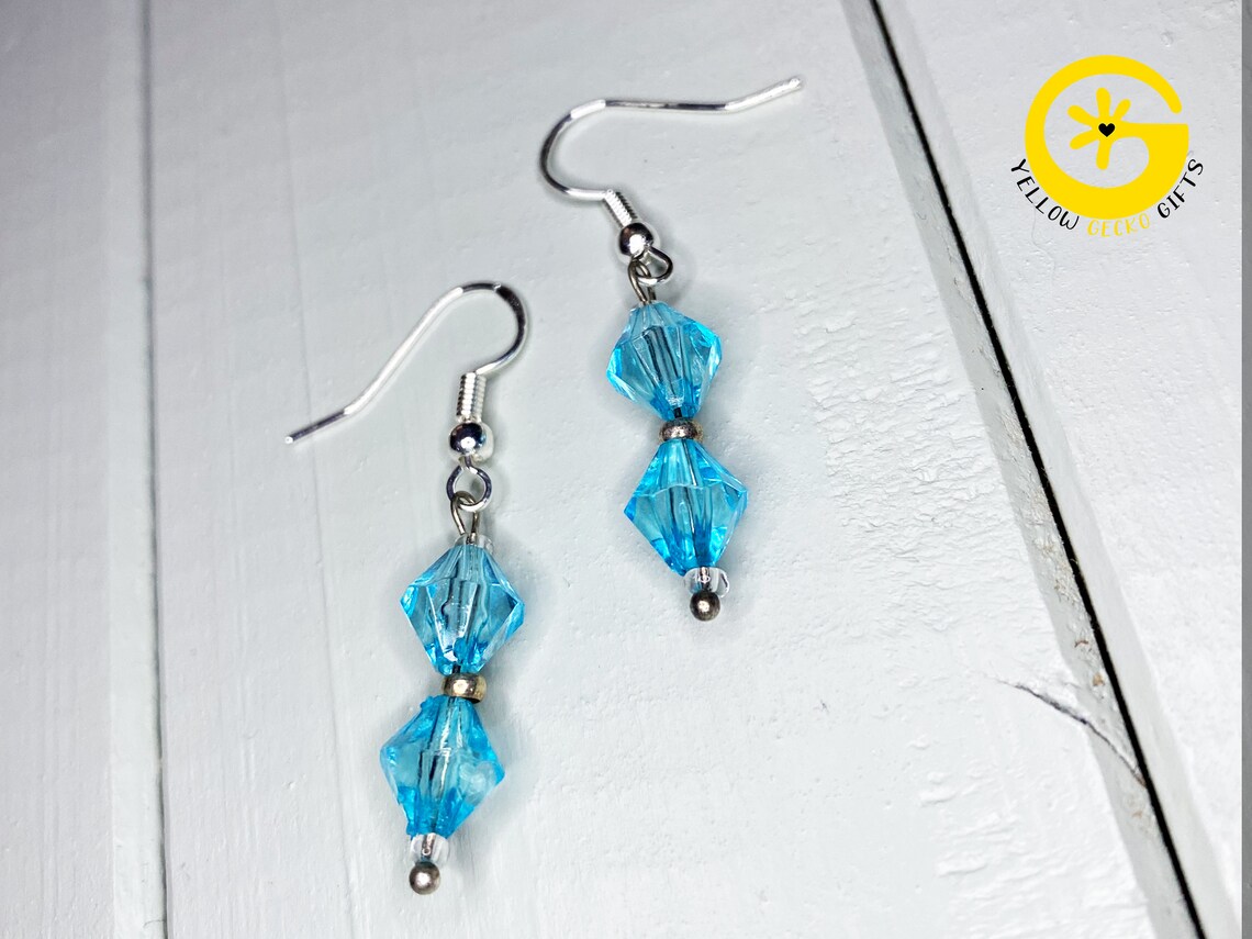 Blue Crystal Fish Hook Earrings Blue Earrings Blue Drop Etsy