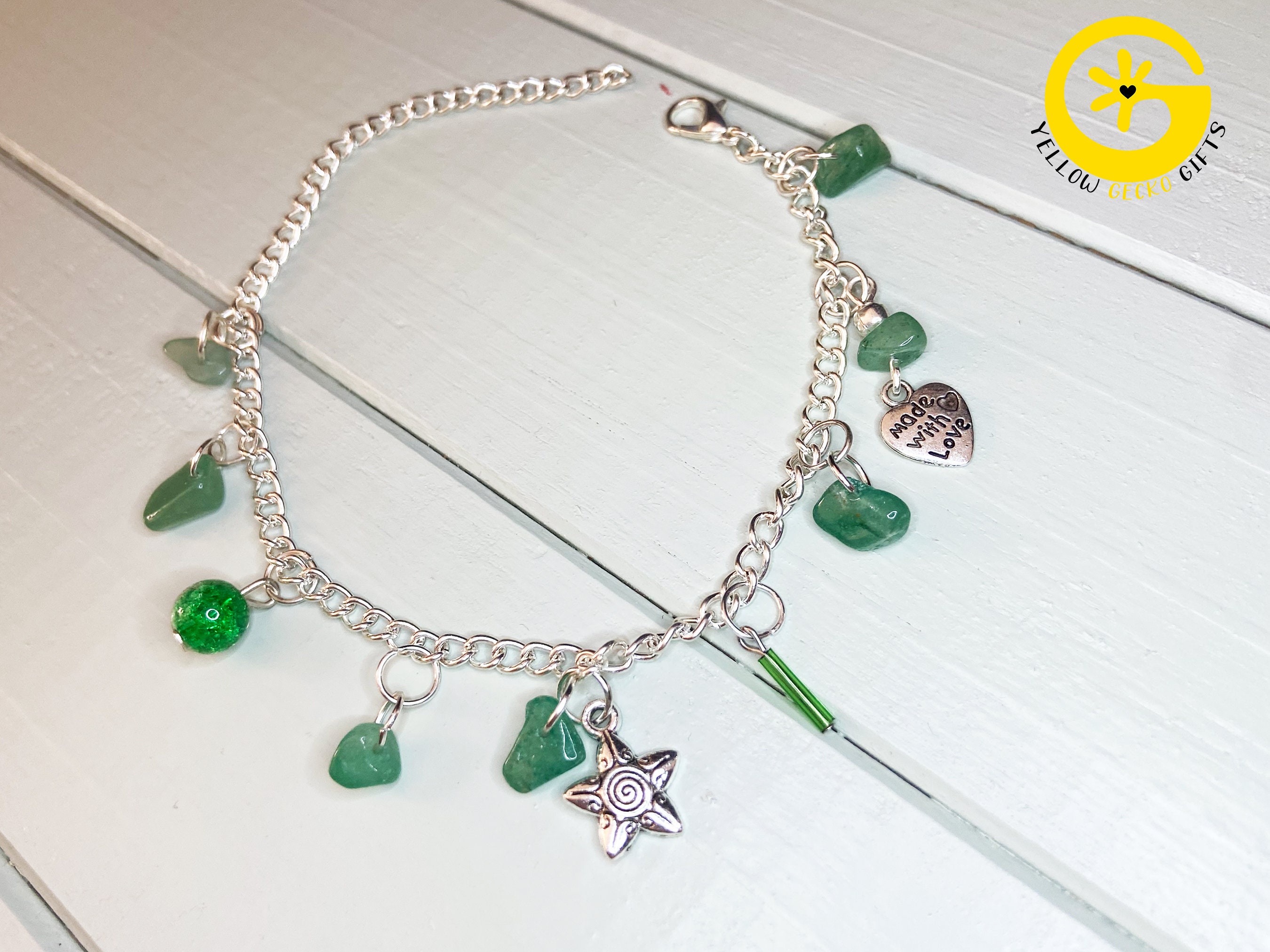Green charm bracelet Silver Plated Charm Bracelet Etsy