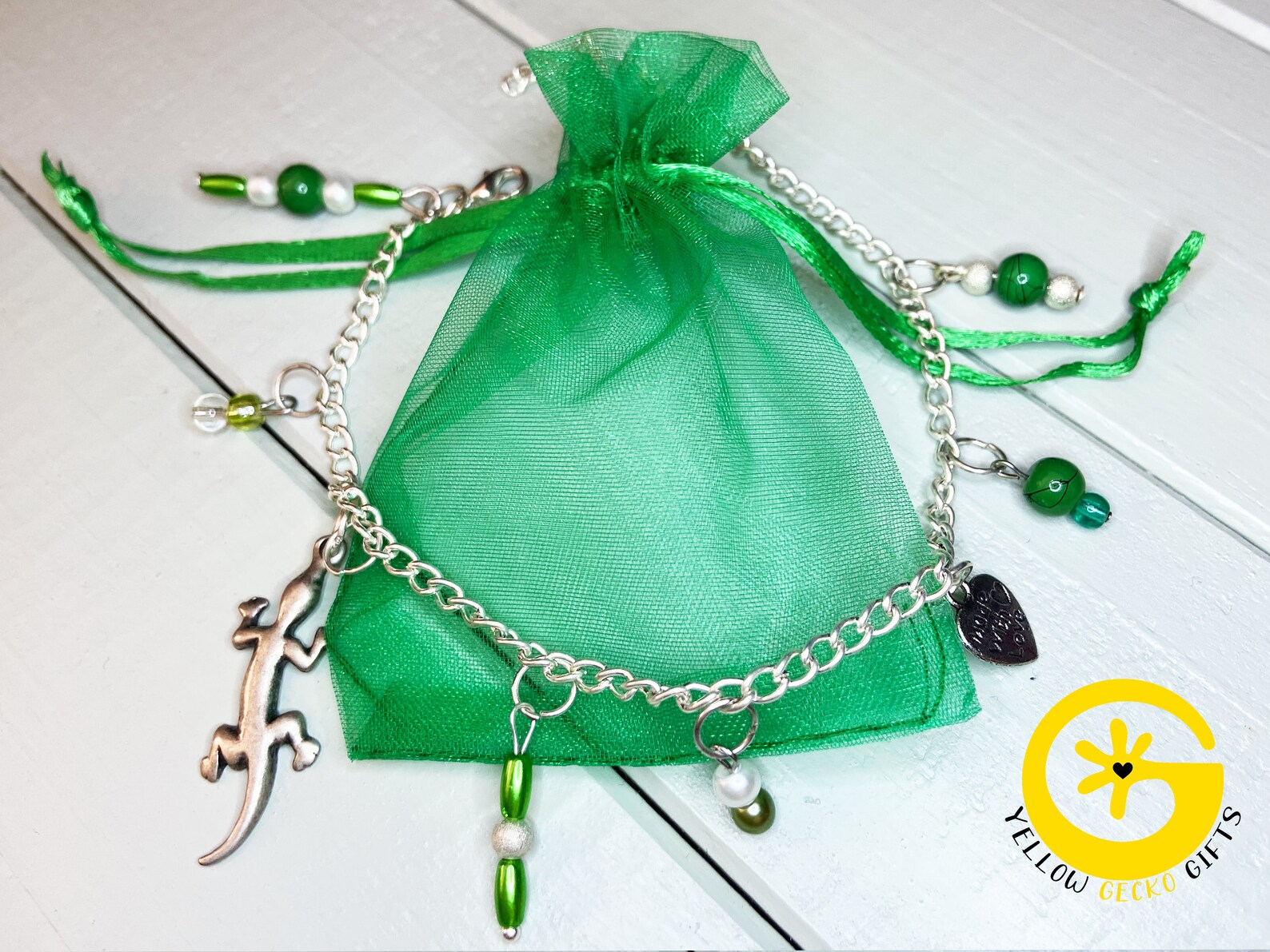 Green charm bracelet Silver Plated Charm Bracelet Etsy