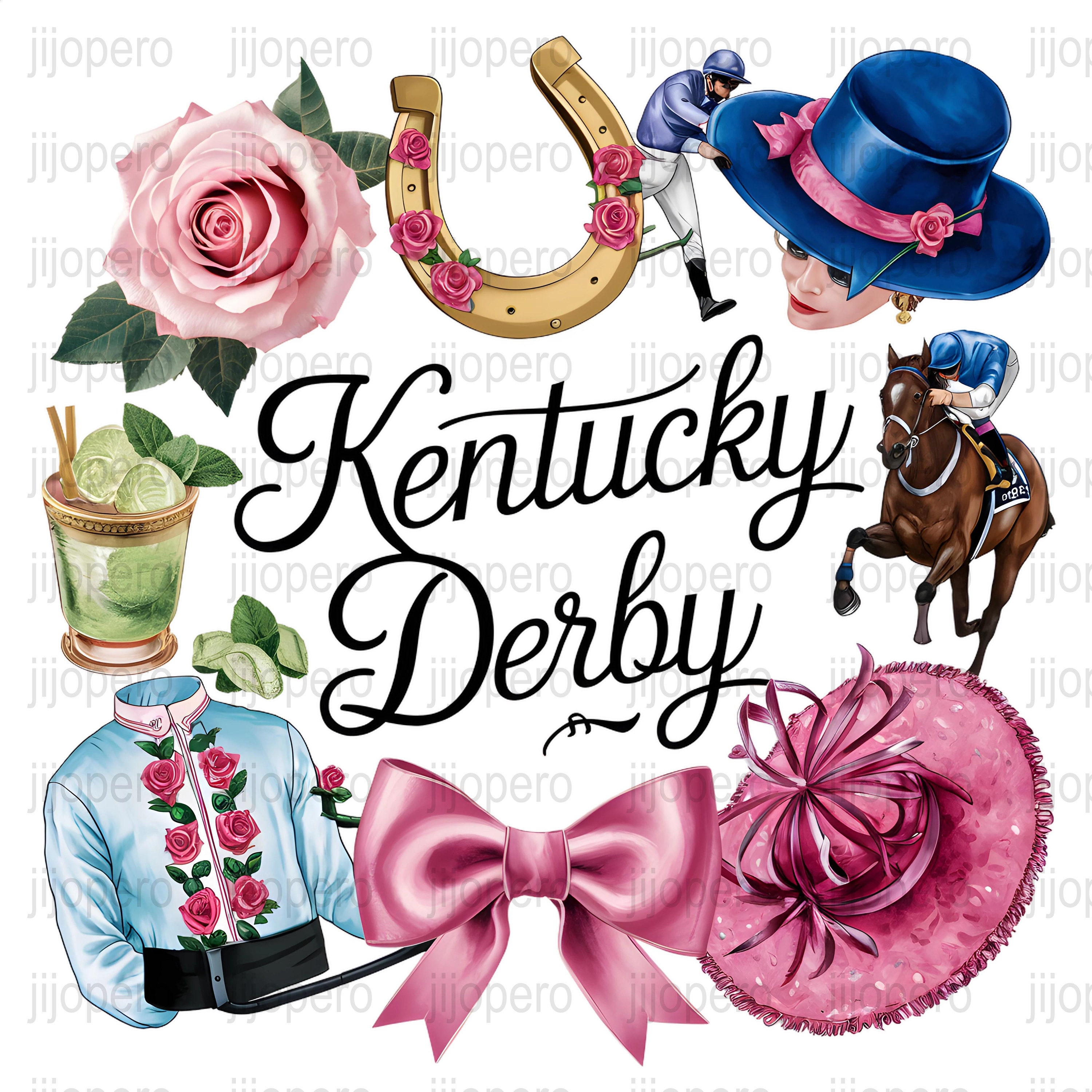 Kentucky derby themed digital clipart set roses horses jockeys mint