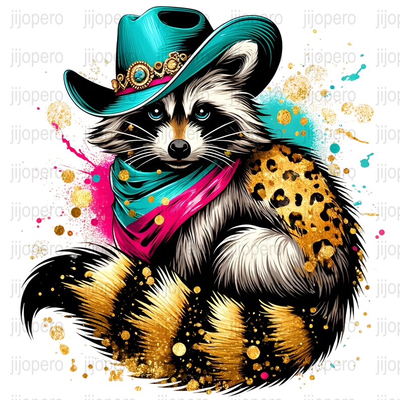 Cowboy Raccoon Digital Art PNG, Western Animal Illustration, Colorful ...