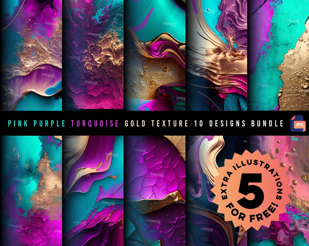 Pink Purple Turquoise Gold 10 Designs Bundle Printable Download for Art ...