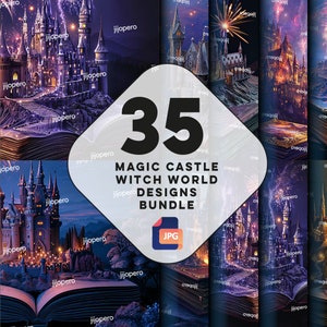 Enchanting Magic Castle Tumbler JPG Sublimation, Wrap, Witch World Digital Template Instant Download
