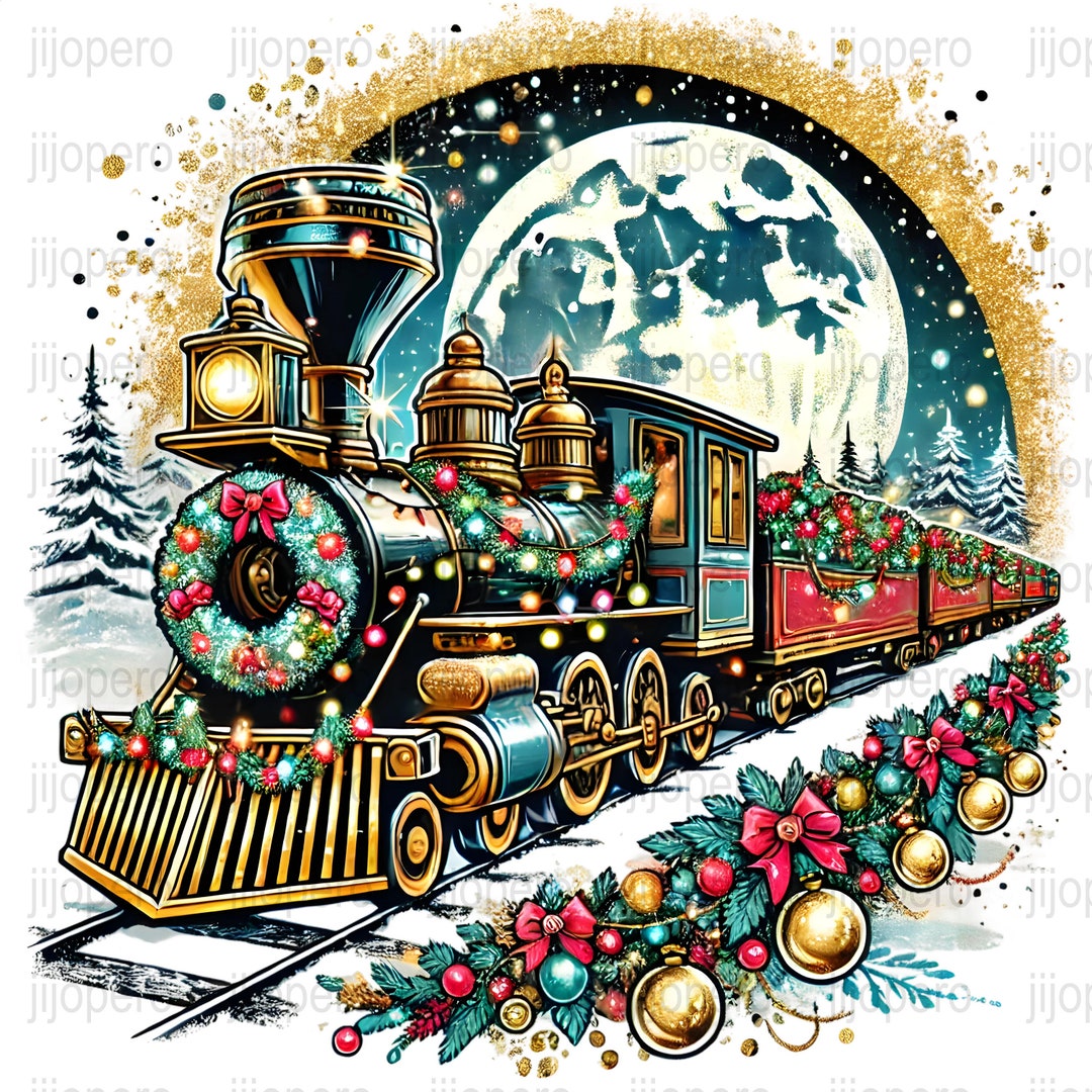 Christmas PNG Vintage Train With Wreath Decorations, Holiday Magic ...