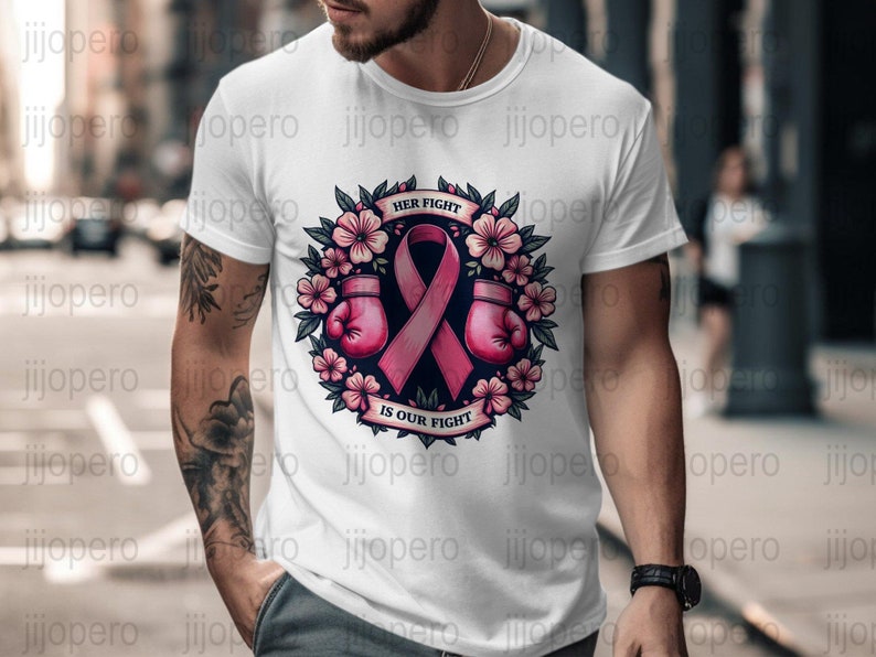 Breast Cancer Awareness PNG, Pink Ribbon Boxing Gloves Floral Design