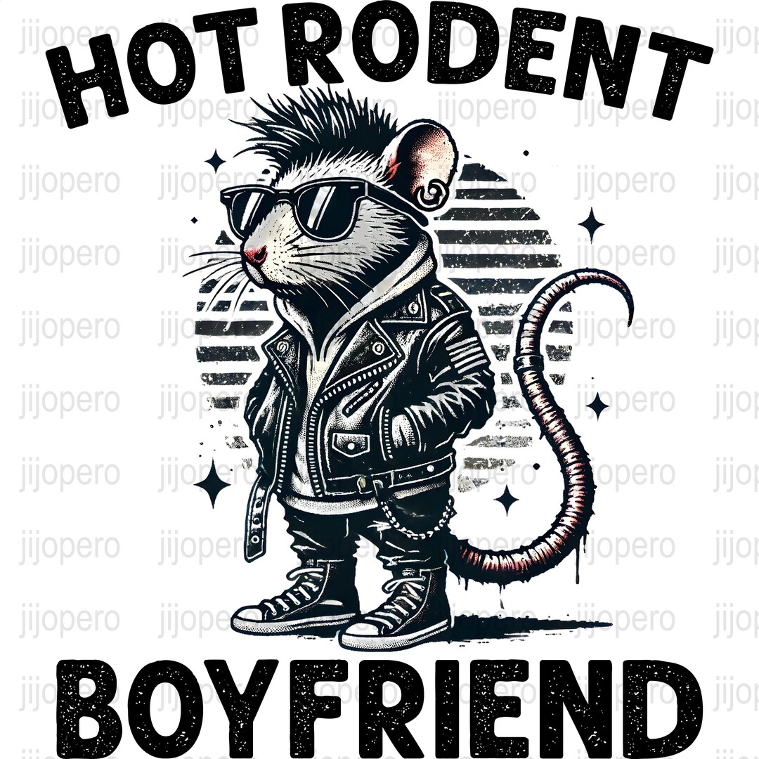 Hot Rodent Boyfriend Digital PNG, Cool Mouse Biker Clipart, Rocker