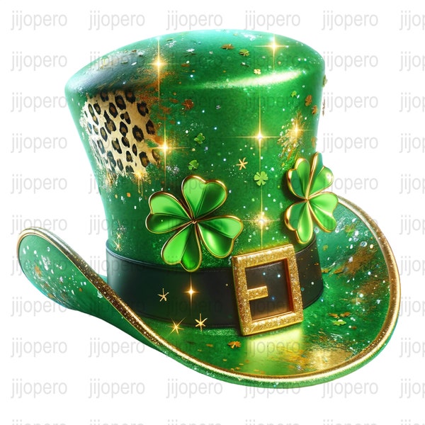 St. Patrick's Day PNG Green Top Hat Clipart, Irish Shamrock Digital Download, Festive March Holiday Graphics, Lucky Clover Decoration