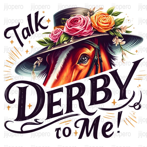 Derby cheval avec chapeau floral Art numérique PNG, Illustration de cheval coloré Talk Derby To Me, téléchargement immédiat